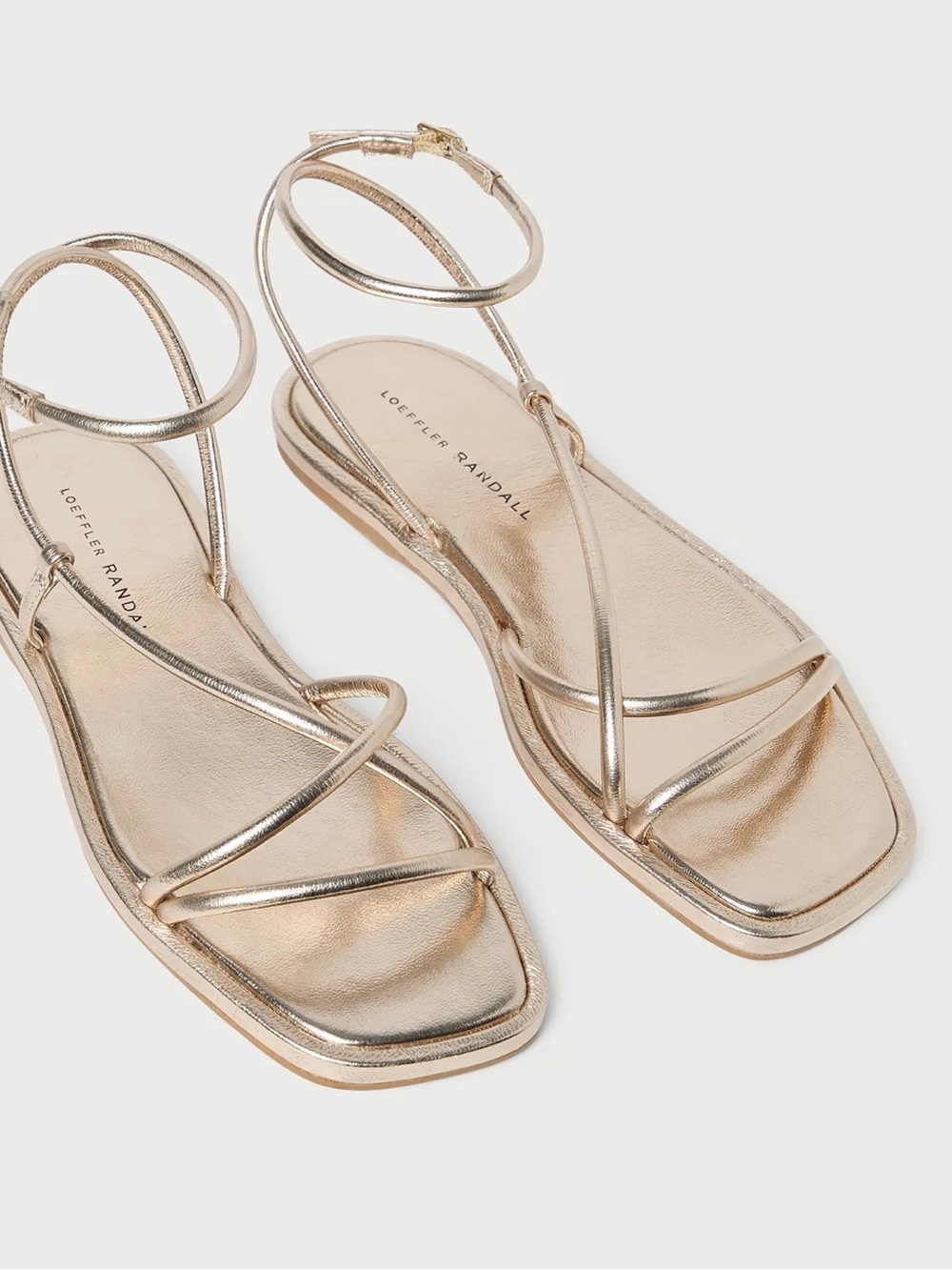 Loeffler Randall Noor Metallic Gold Ankle-Strap Flat Sandals, Size 10.5